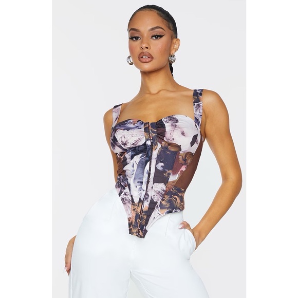 Pretty Little Thing, Brown Renaissance Print Corset, Size 6 - Picture 4 of 9